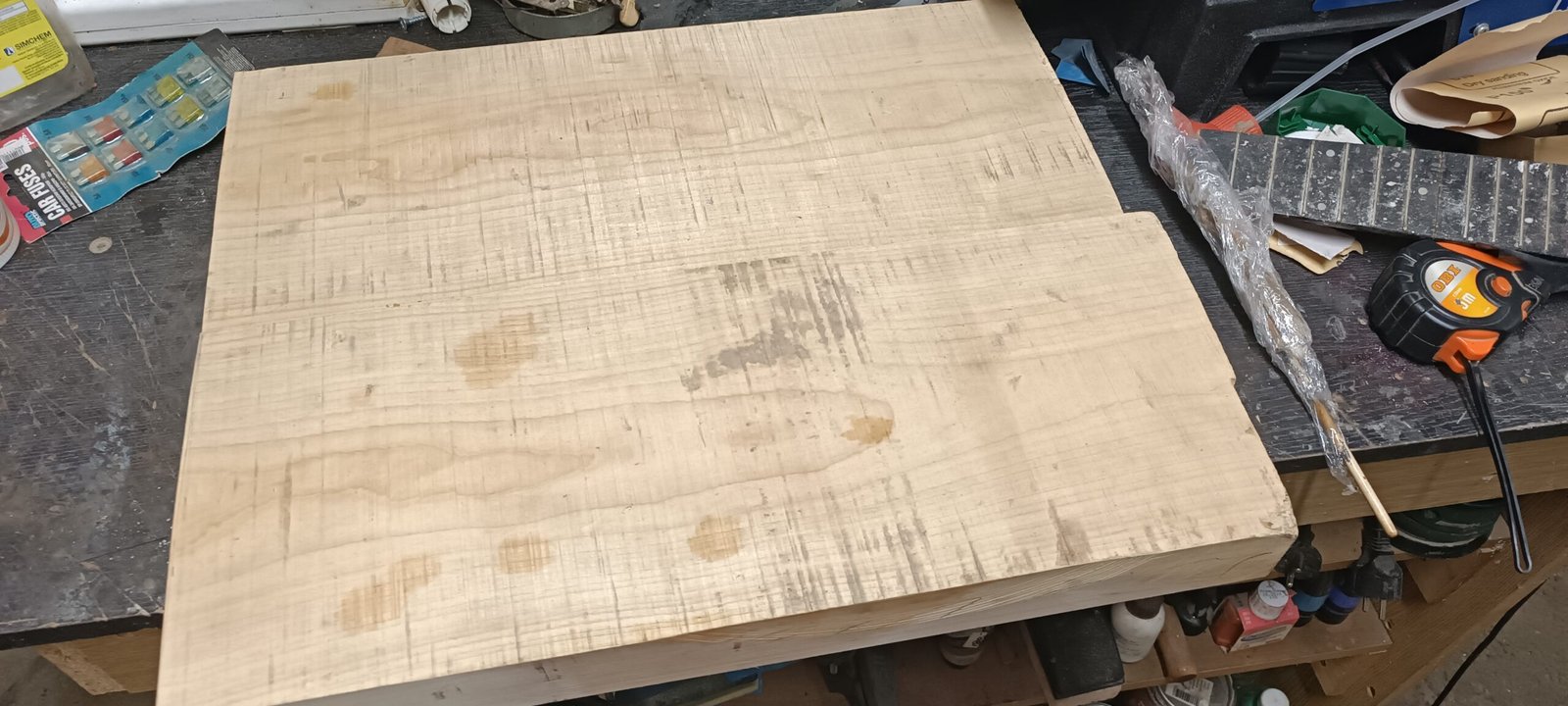 Stingray Bass Build – Custom Bass Guitar Project with Roland GK3 2 Body blank surface prep
